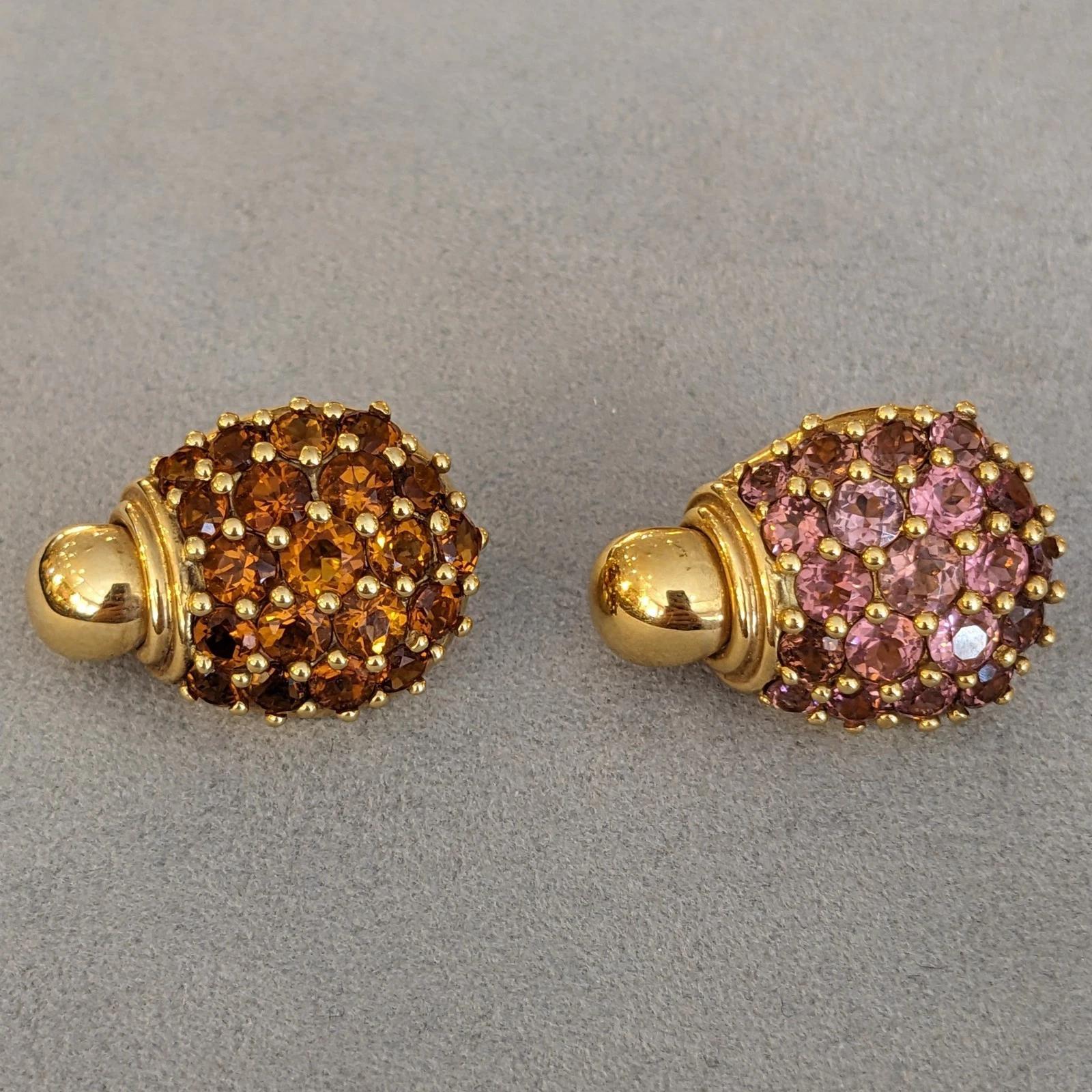 Pendientes Racimo de Turmalina Rosa y Citrino en Oro Amarillo de 18k en venta 3