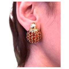 Pink Tourmaline and Citrine Cluster Earrings in 18k Yellow Gold