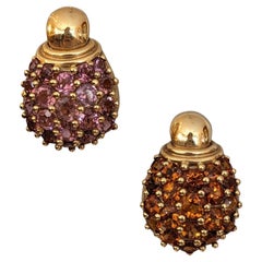 Pink Tourmaline and Citrine Cluster Earrings in 18k Yellow Gold
