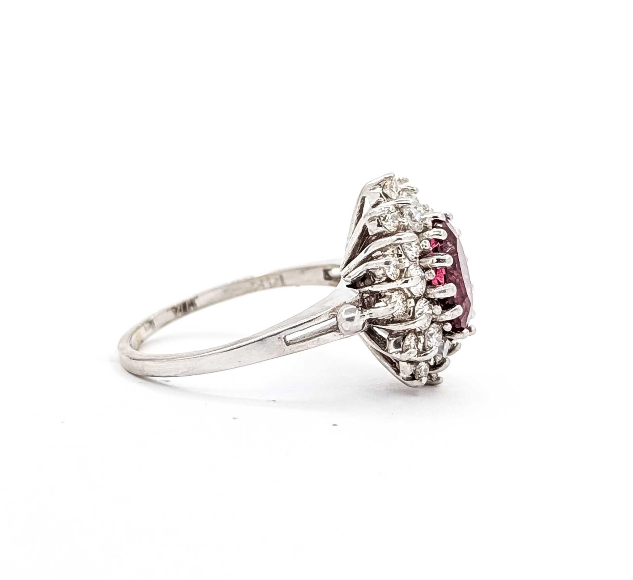 Anillo de Oro Blanco de 14 K con Turmalina Rosa y Diamante en venta 4