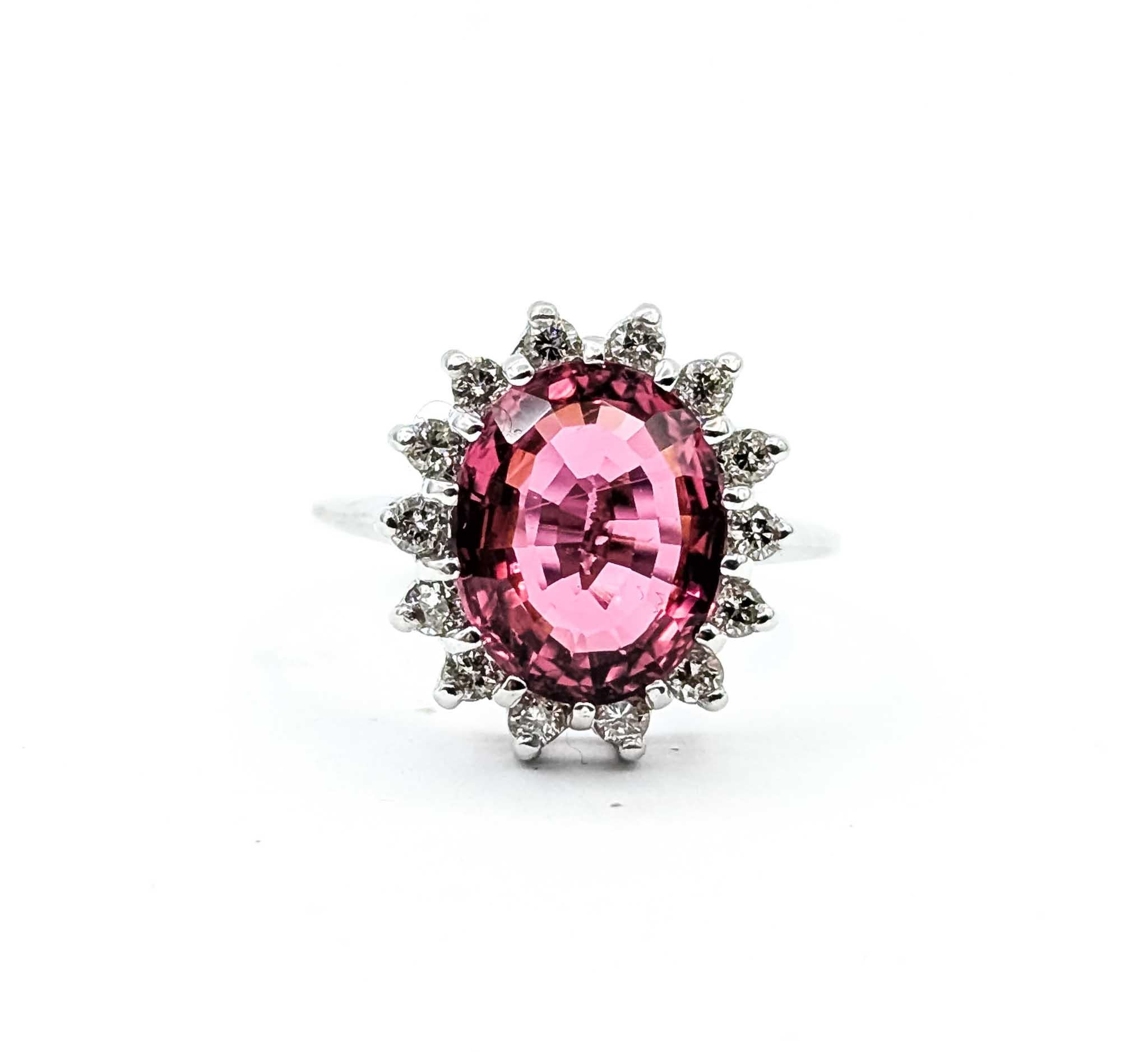 Anillo de Oro Blanco de 14k con Turmalina Rosa y Diamante en venta 5
