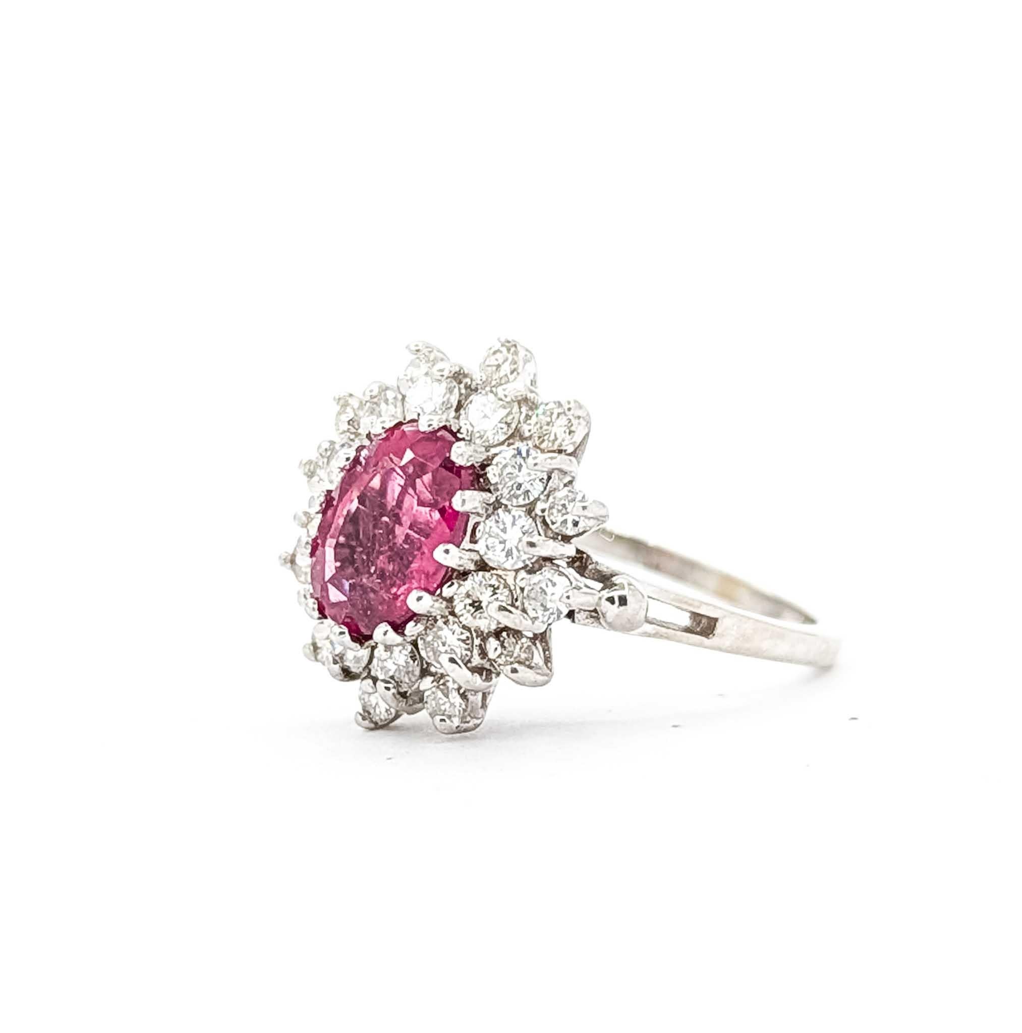 Anillo de Oro Blanco de 14 K con Turmalina Rosa y Diamante Contemporáneo en venta