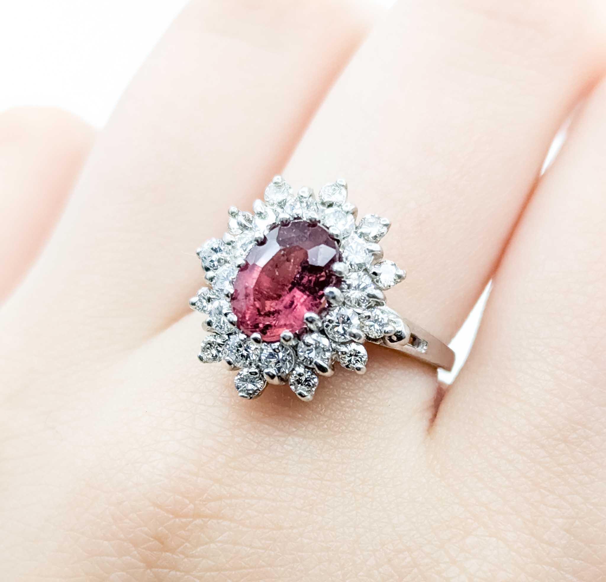 Anillo de Oro Blanco de 14 K con Turmalina Rosa y Diamante en Excelente estado para la venta en Bloomington, MN