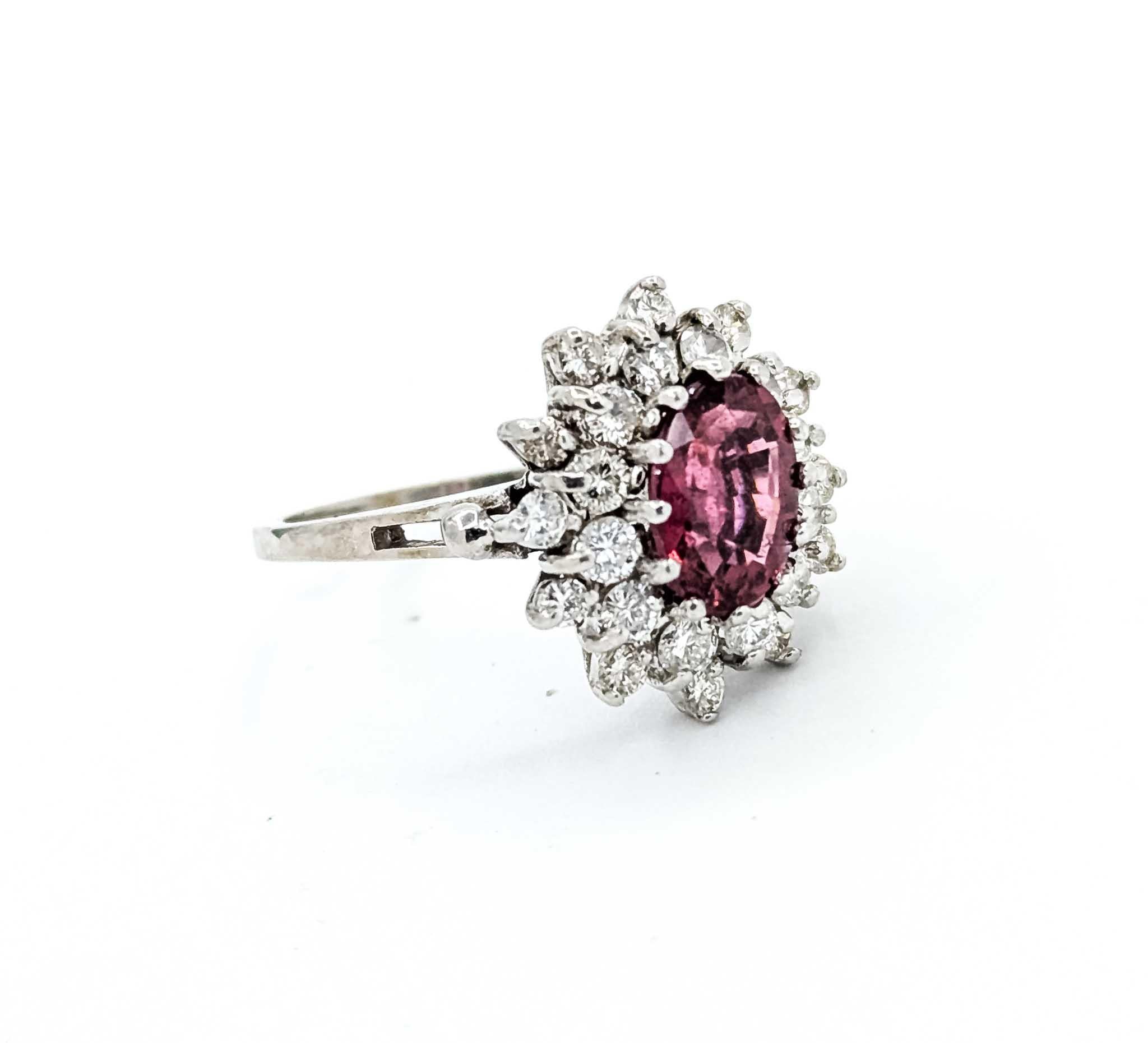 Anillo de Oro Blanco de 14 K con Turmalina Rosa y Diamante en venta 1