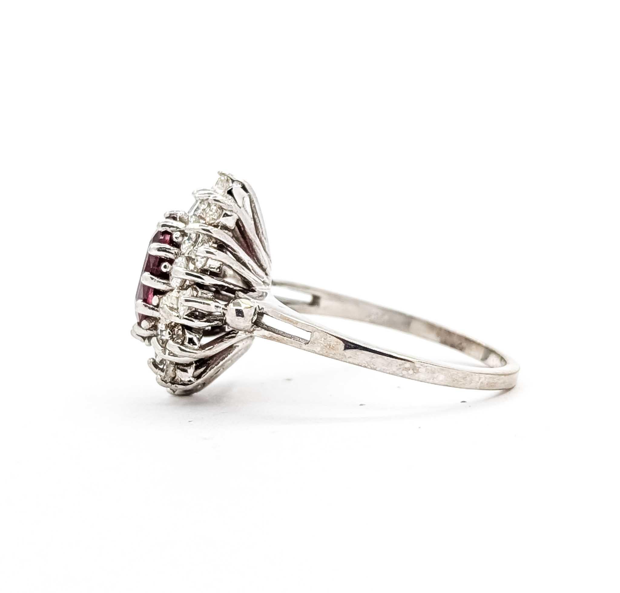Anillo de Oro Blanco de 14 K con Turmalina Rosa y Diamante en venta 3