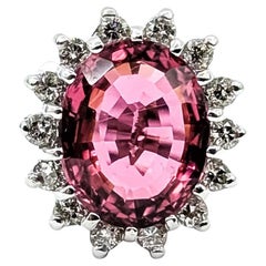 Anillo de Oro Blanco de 14k con Turmalina Rosa y Diamante