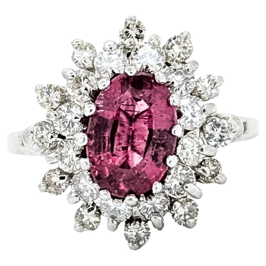 Anillo de Oro Blanco de 14 K con Turmalina Rosa y Diamante