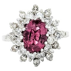 Anillo de Oro Blanco de 14 K con Turmalina Rosa y Diamante