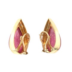 Pink Tourmaline and Diamond 14K Yellow Gold Earrings, circa 1970s