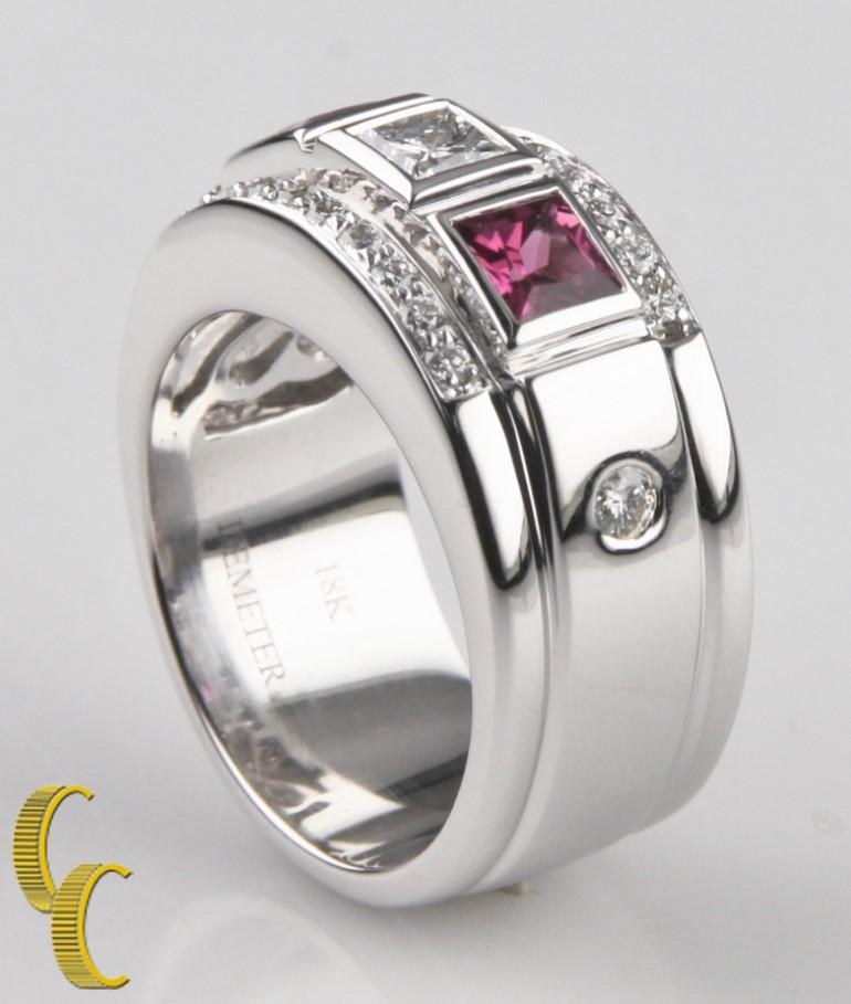 Pink Tourmaline and Diamond 18 Karat White Gold Band Ring In Good Condition For Sale In Sherman Oaks, CA