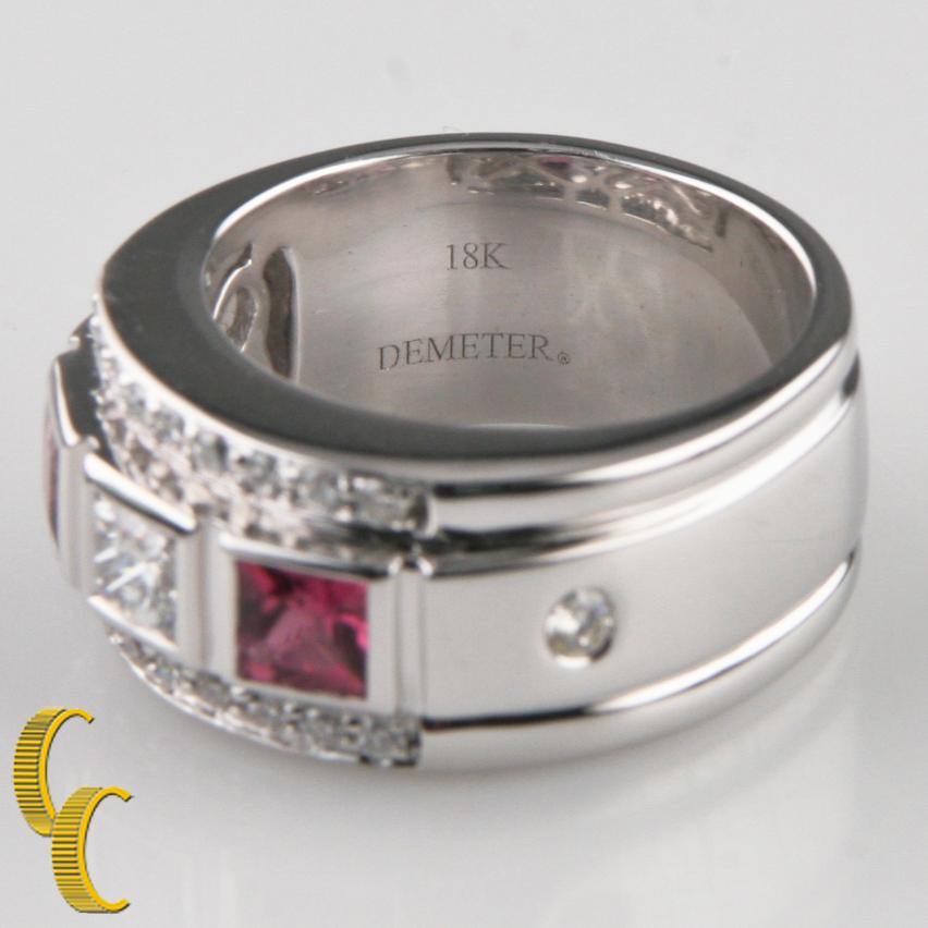 Women's Pink Tourmaline and Diamond 18 Karat White Gold Band Ring For Sale