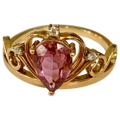 Pink Tourmaline and Diamond 18 Karat Yellow Gold Ring - Size 6 1/2