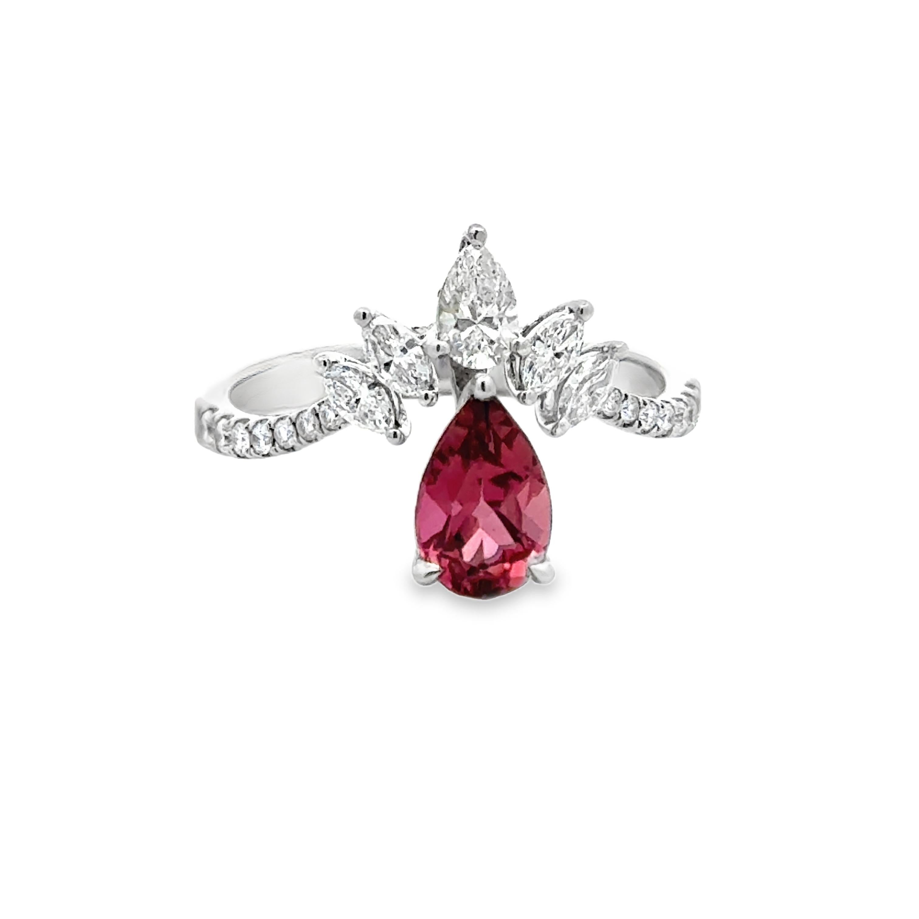 Modern Pink Tourmaline and Diamond 18K White Gold Cocktail Ring