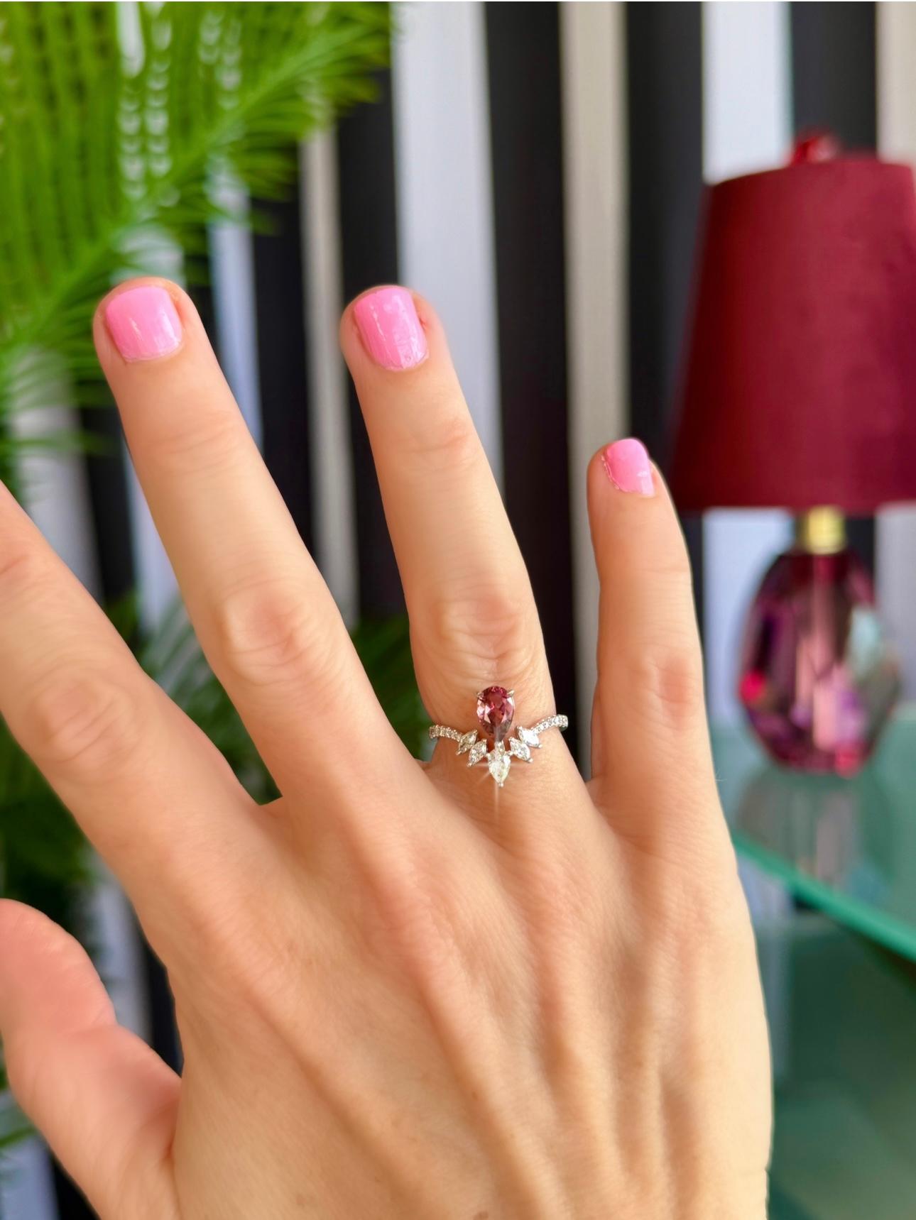 Women's Pink Tourmaline and Diamond 18K White Gold Cocktail Ring