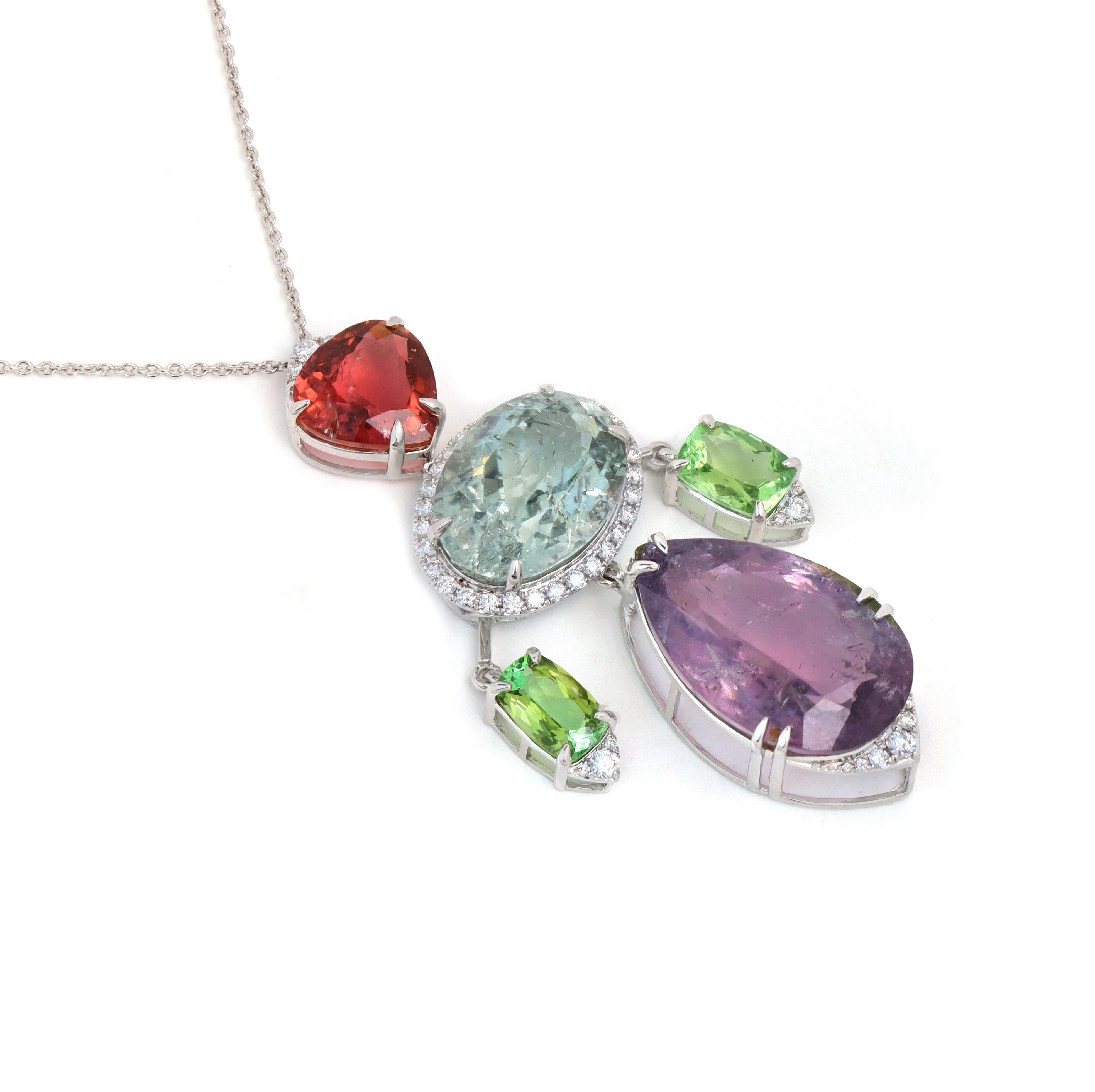 Women's Pink Tourmaline And Diamond 18k White Gold Pendant Necklace For Sale