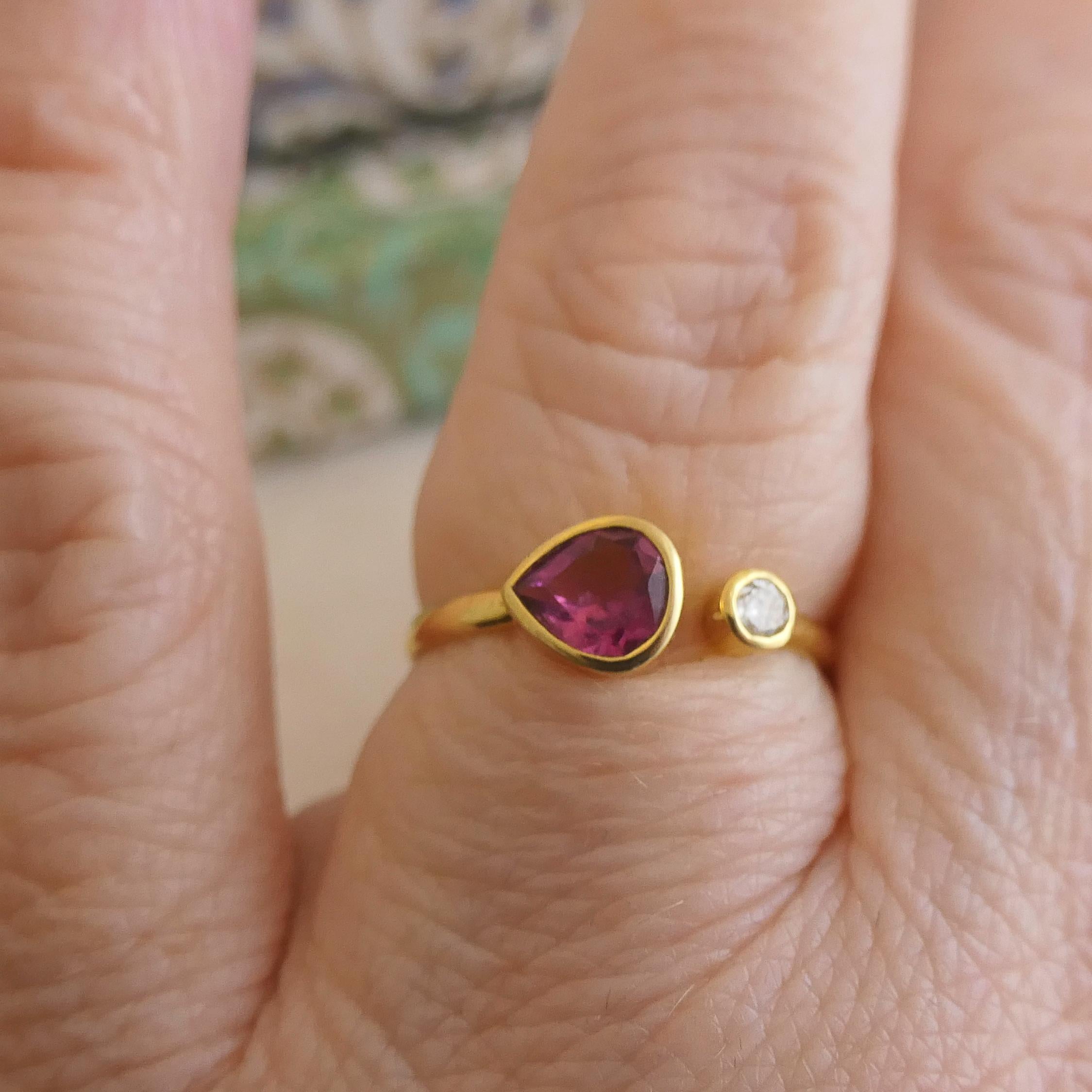 Bague en or jaune 18 carats avec tourmaline rose et diamant en vente 8