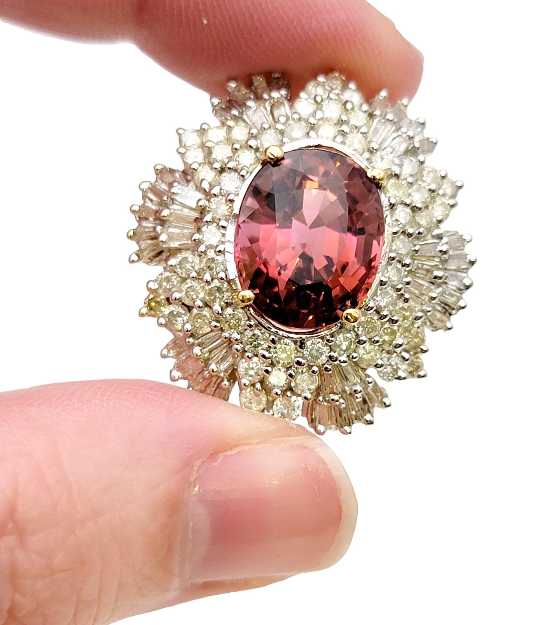 Bague cocktail de style ballerine en or jaune 14 carats avec tourmaline rose et diamants en vente 4
