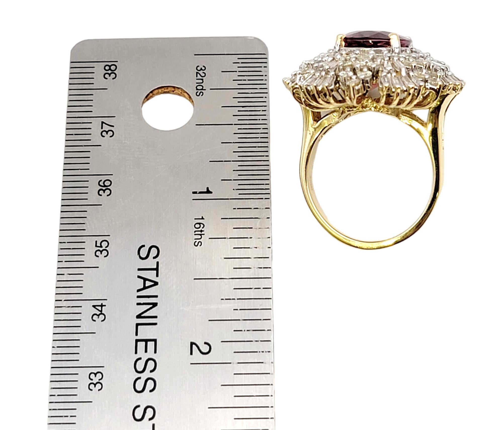 Pink Tourmaline and Diamond Ballerina Style 14 Karat Yellow Gold Cocktail Ring For Sale 9