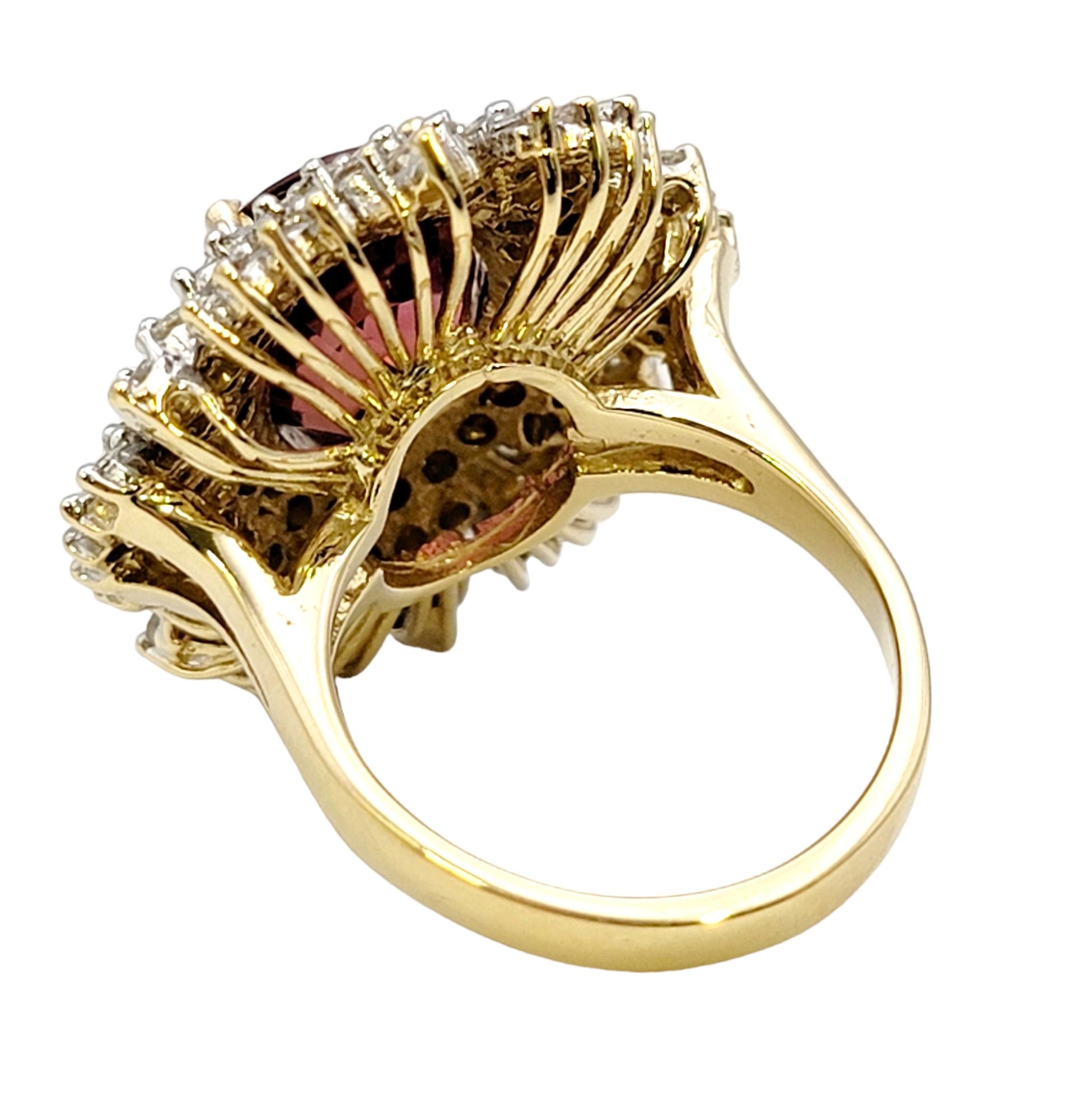 Pink Tourmaline and Diamond Ballerina Style 14 Karat Yellow Gold Cocktail Ring In Good Condition For Sale In Scottsdale, AZ