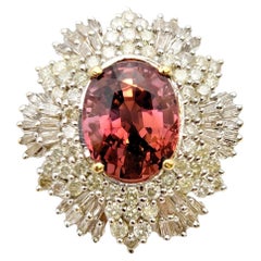 Pink Tourmaline and Diamond Ballerina Style 14 Karat Yellow Gold Cocktail Ring