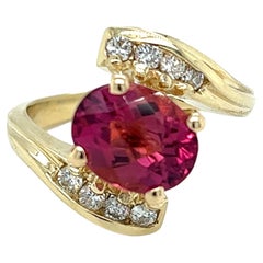 Pink Tourmaline and Diamond Bypass Ring in 14K Yellow Gold 