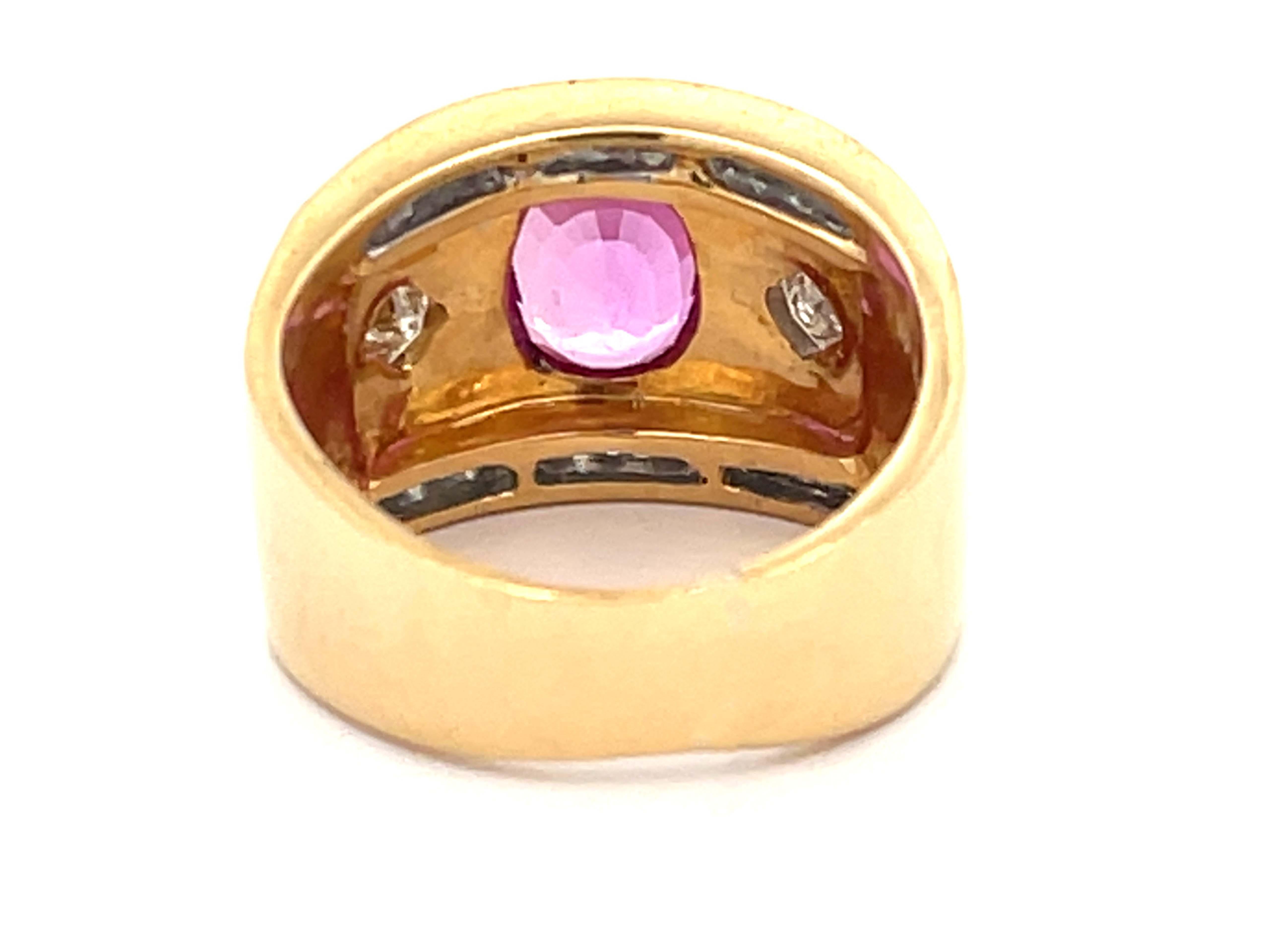 Pink Tourmaline and Diamond Cigar Band Ring in 18K Yellow Gold In Good Condition For Sale In Honolulu, HI
