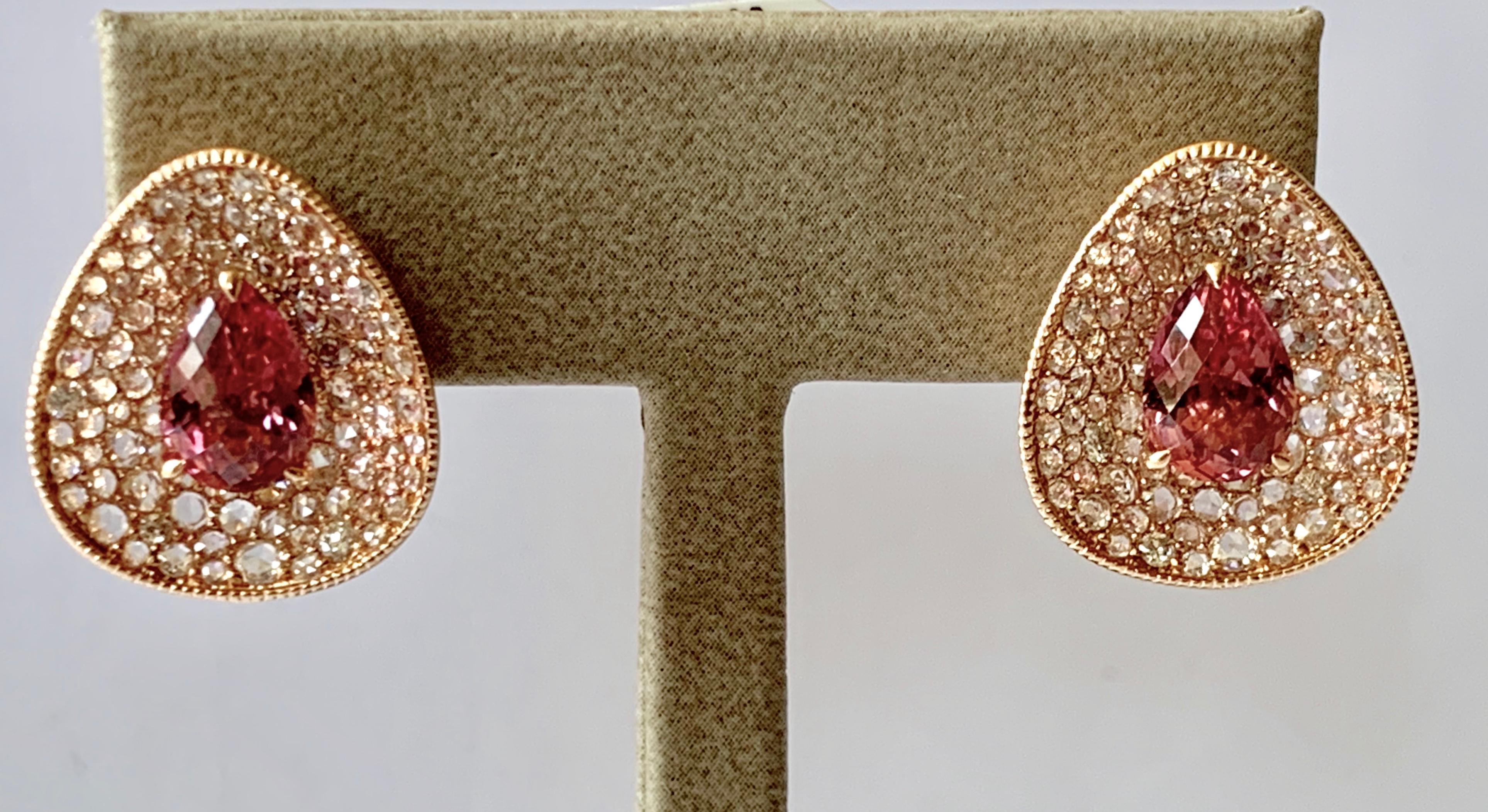 Contemporary 18 K Pink Tourmaline and Diamond Clip-On Earrings For Sale