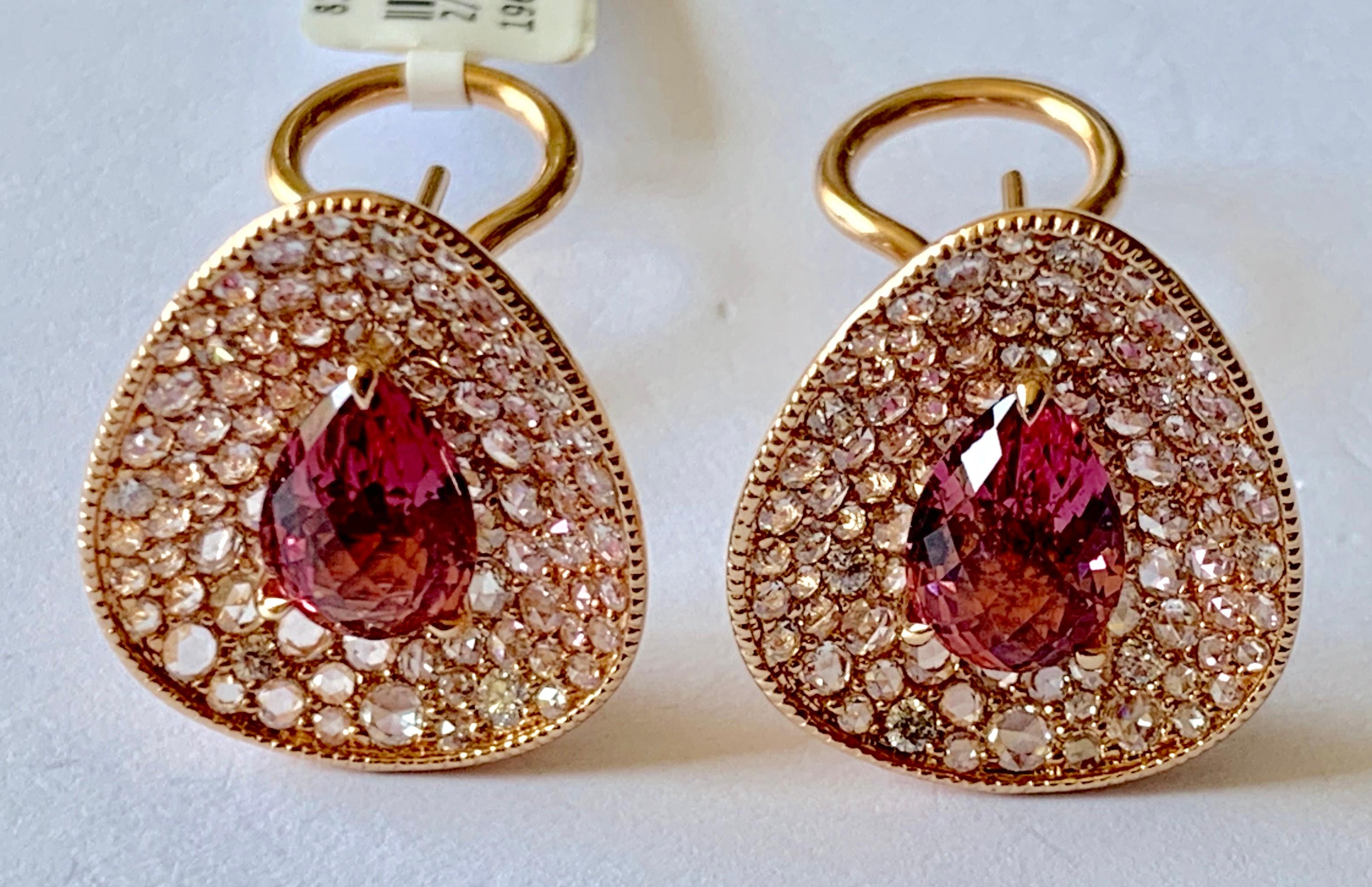 18 K Pink Tourmaline and Diamond Clip-On Earrings In New Condition For Sale In Zurich, Zollstrasse