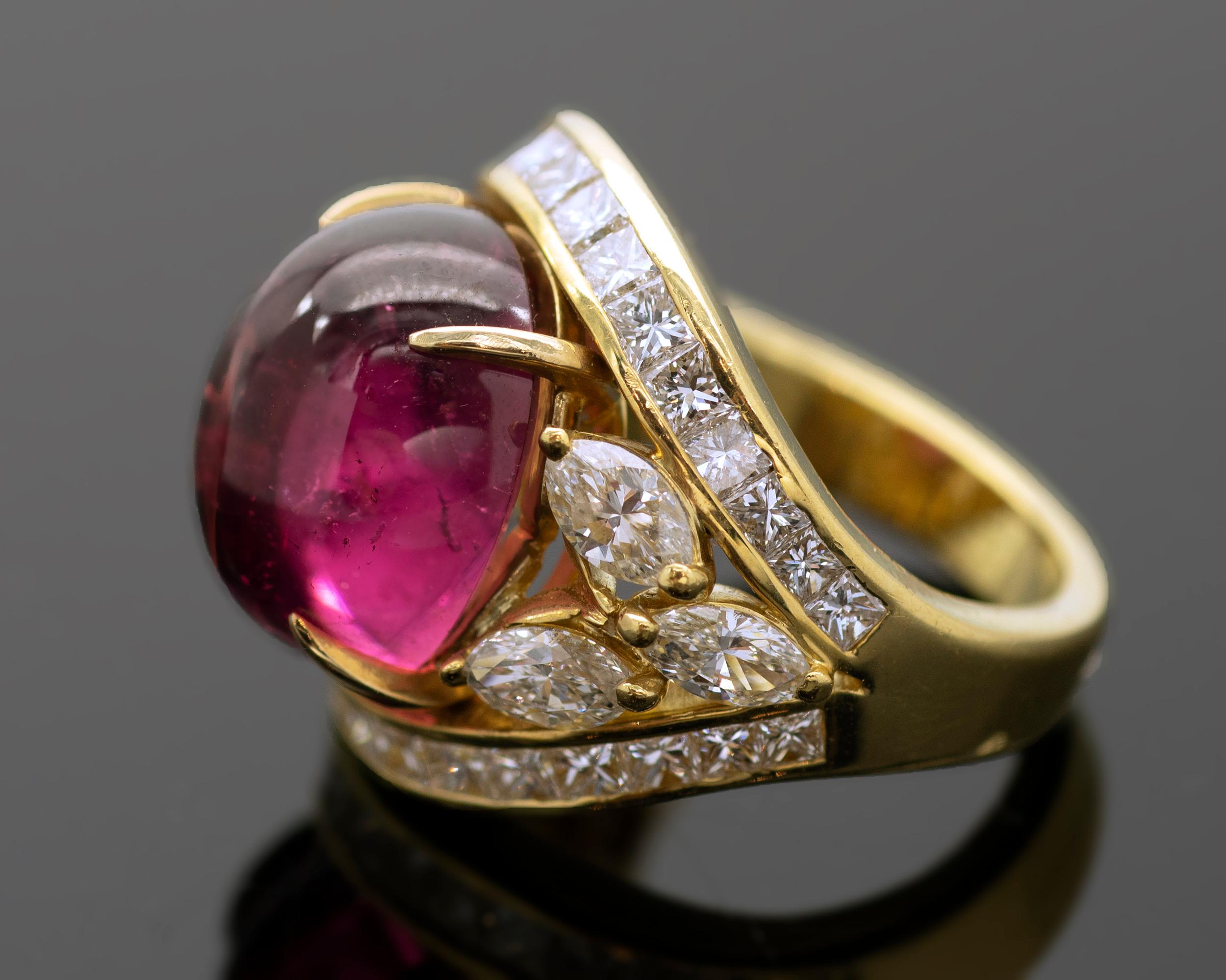 Contemporary Pink Tourmaline and Diamond Cocktail Ring
