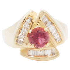 Pink Tourmaline and Diamond Cocktail Ring in 14k Yellow Gold