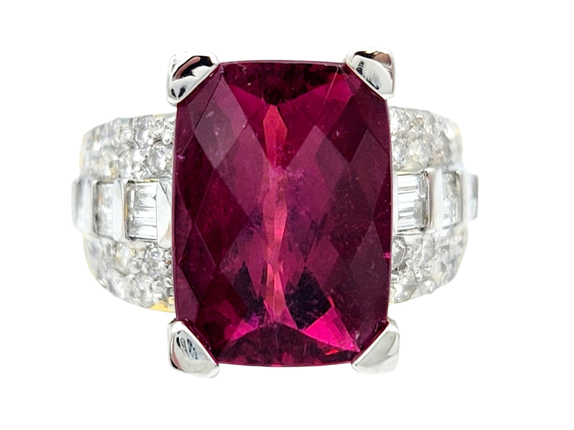 Contemporary Pink Tourmaline and Diamond Cocktail Ring in 18 Karat Yellow Gold and Platinum For Sale