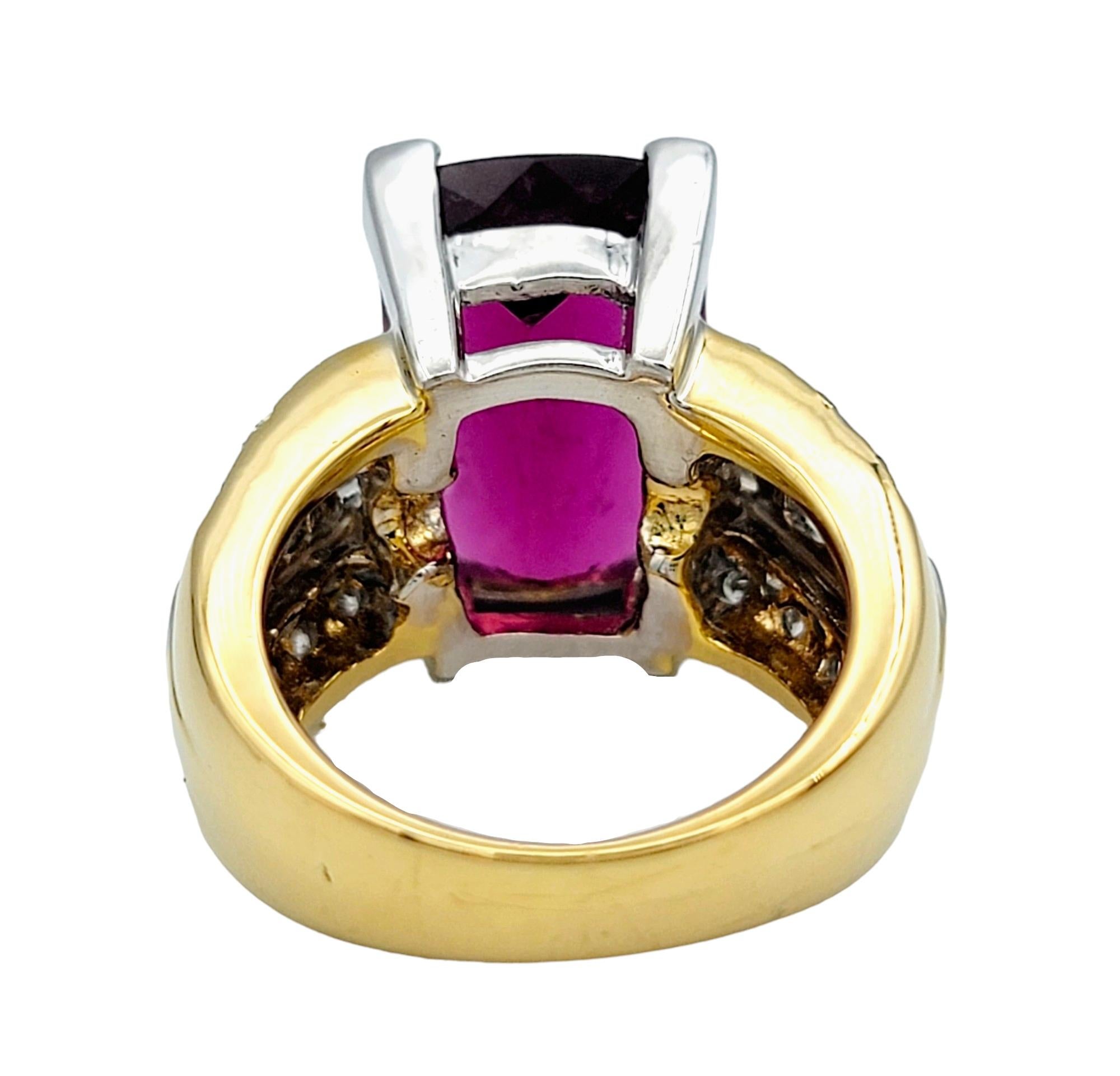 Pink Tourmaline and Diamond Cocktail Ring in 18 Karat Yellow Gold and Platinum In Good Condition For Sale In Scottsdale, AZ