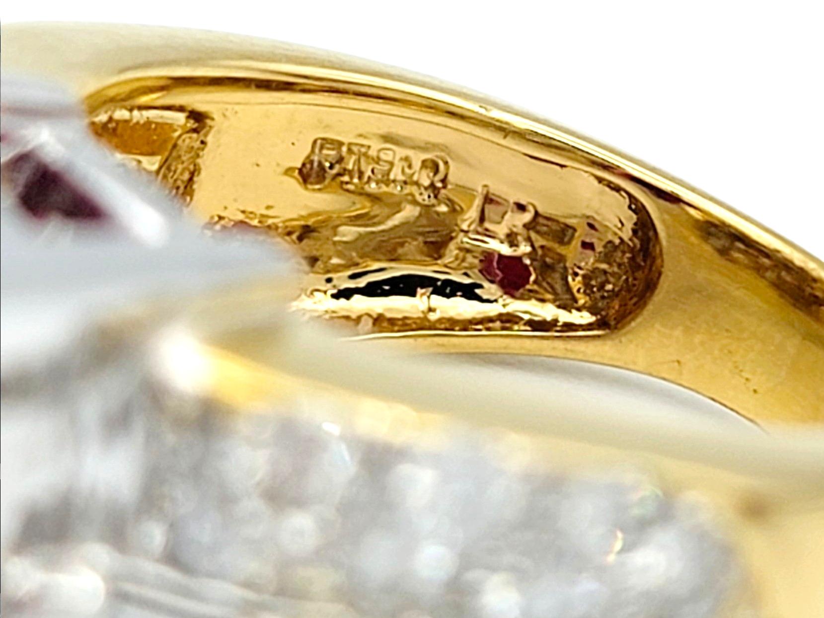 Cocktailring aus 18 Karat Gelbgold und Platin mit rosa Turmalin und Diamant Damen im Angebot