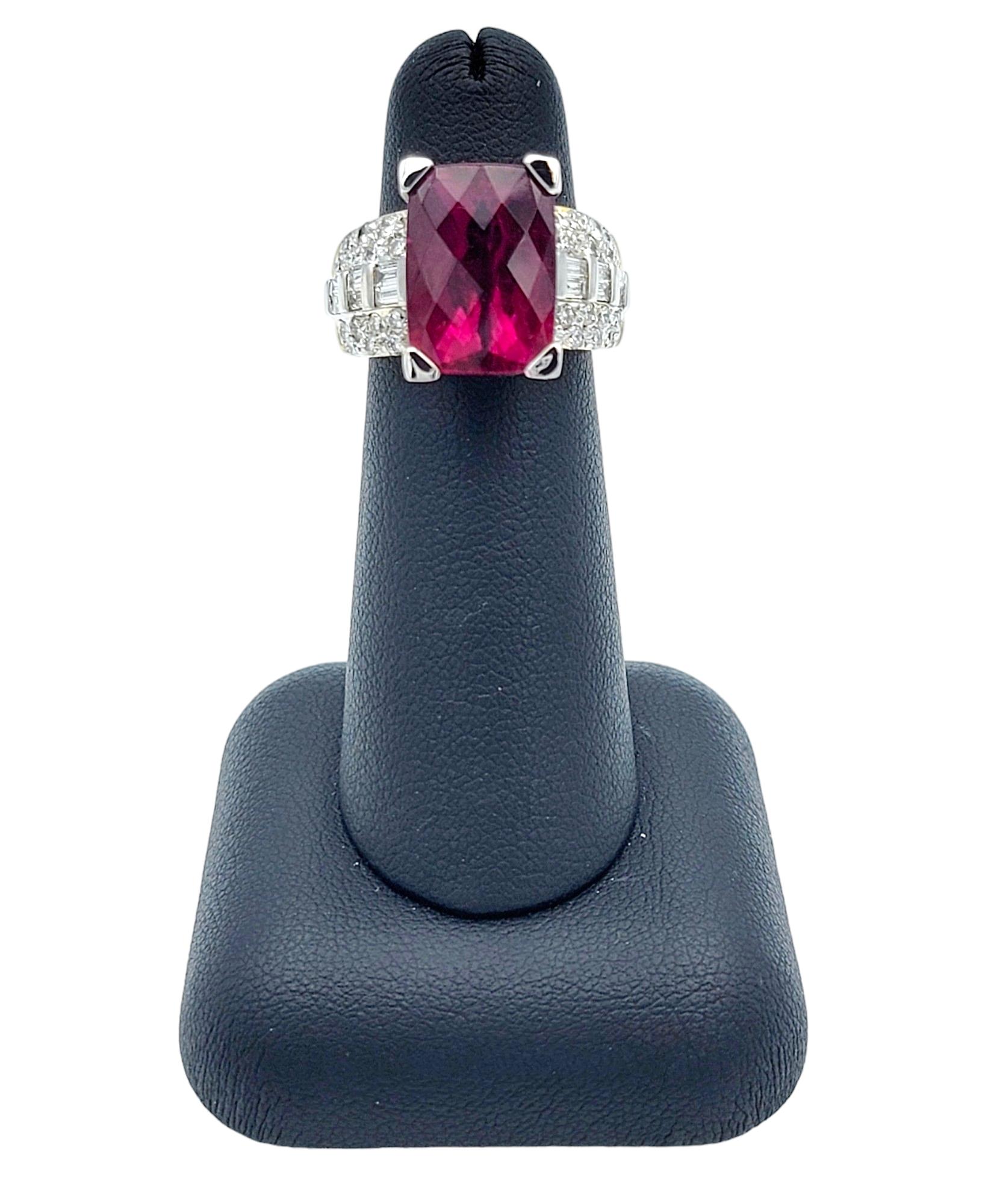 Pink Tourmaline and Diamond Cocktail Ring in 18 Karat Yellow Gold and Platinum For Sale 2