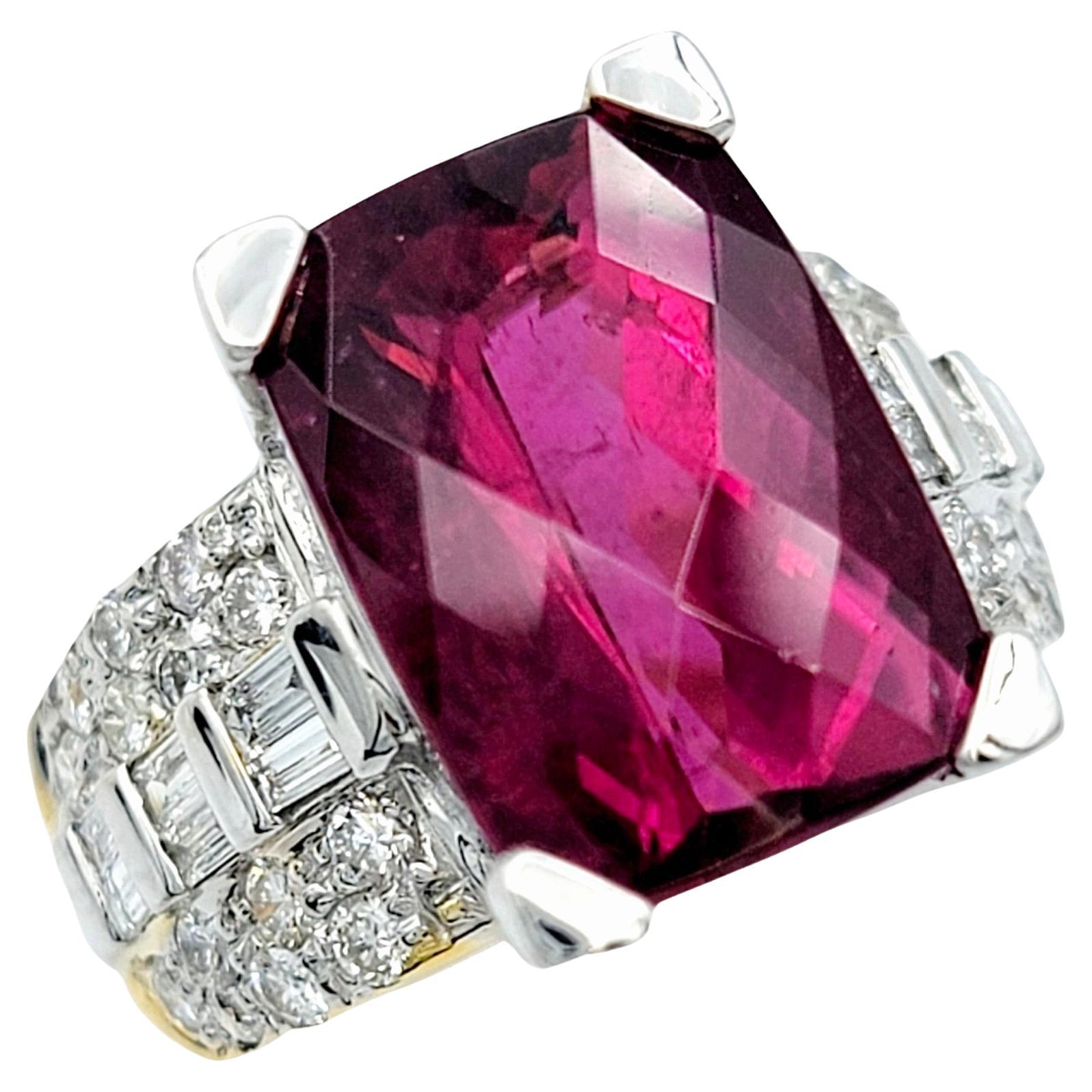 Pink Tourmaline and Diamond Cocktail Ring in 18 Karat Yellow Gold and Platinum For Sale