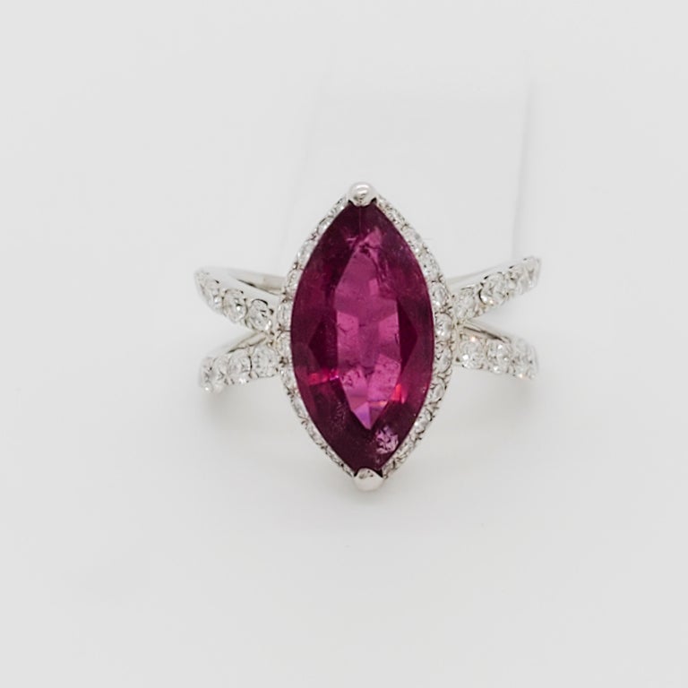 Pink Tourmaline and Diamond Cocktail Ring in Platinum For Sale at 1stDibs
