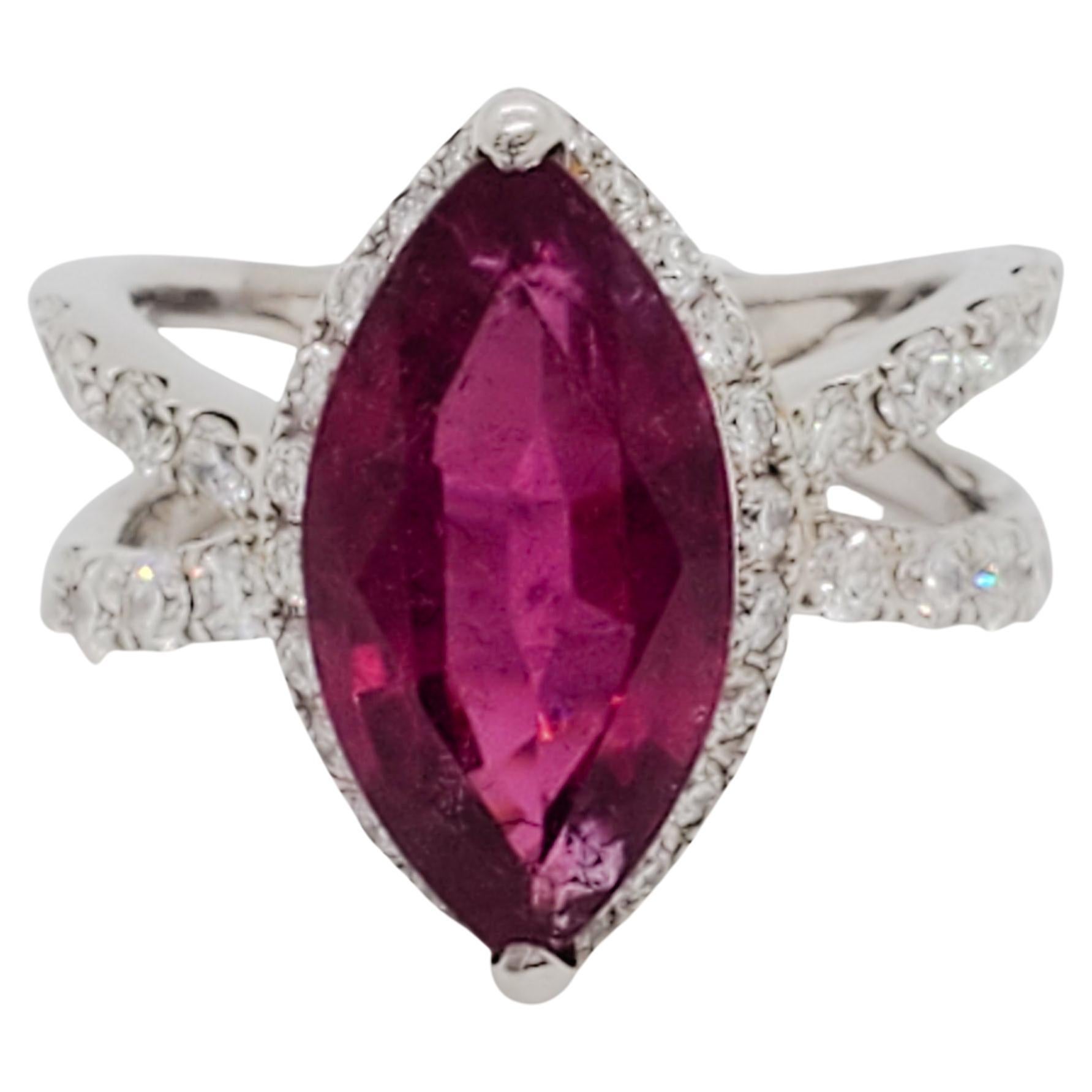 Pink Tourmaline and Diamond Cocktail Ring in Platinum