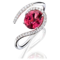 Rosior Pink Tourmaline and Diamond Cocktail Ring Set in White Gold