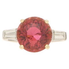 Pink Tourmaline and Diamond / Dress Ring in 18 Karat White and Yellow Gold
