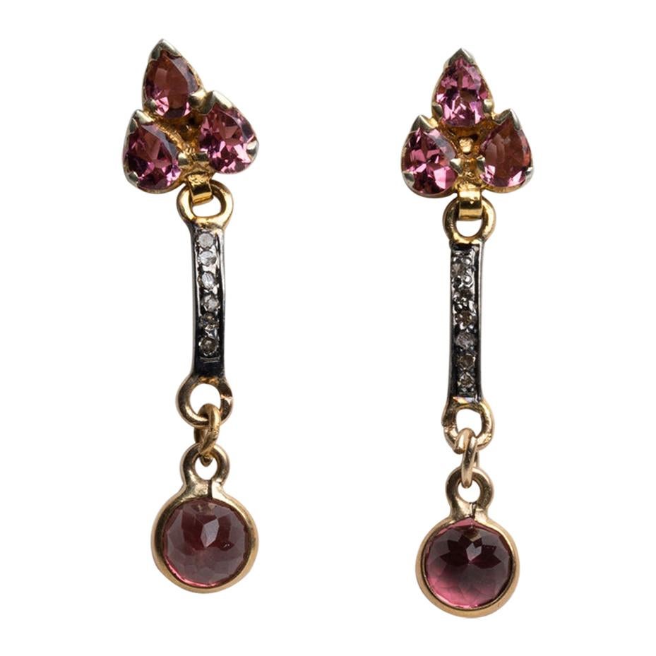 Pink Tourmaline and Diamond Drop Earrings by Deborah Lockhart Phillips For Sale