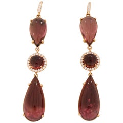 Pink Tourmaline and Diamond Drop Earrings by Lauren K
