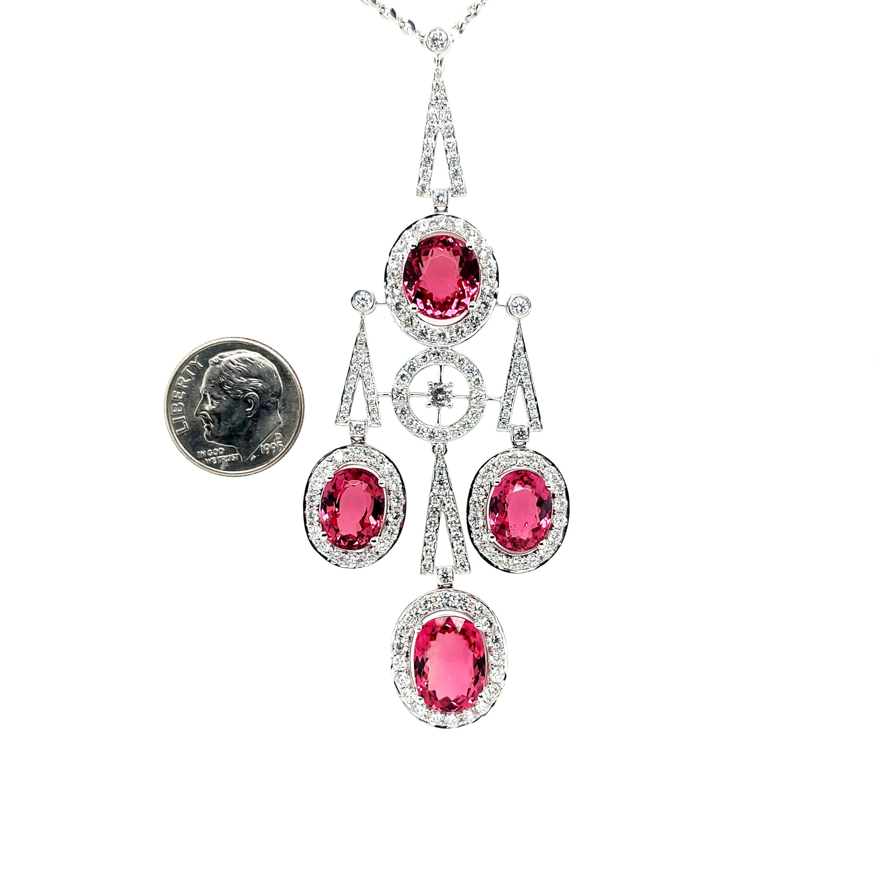 Tormalina rosa e diamante  Collana a goccia in oro bianco 18 carati In condizioni Nuovo in vendita a Los Angeles, CA
