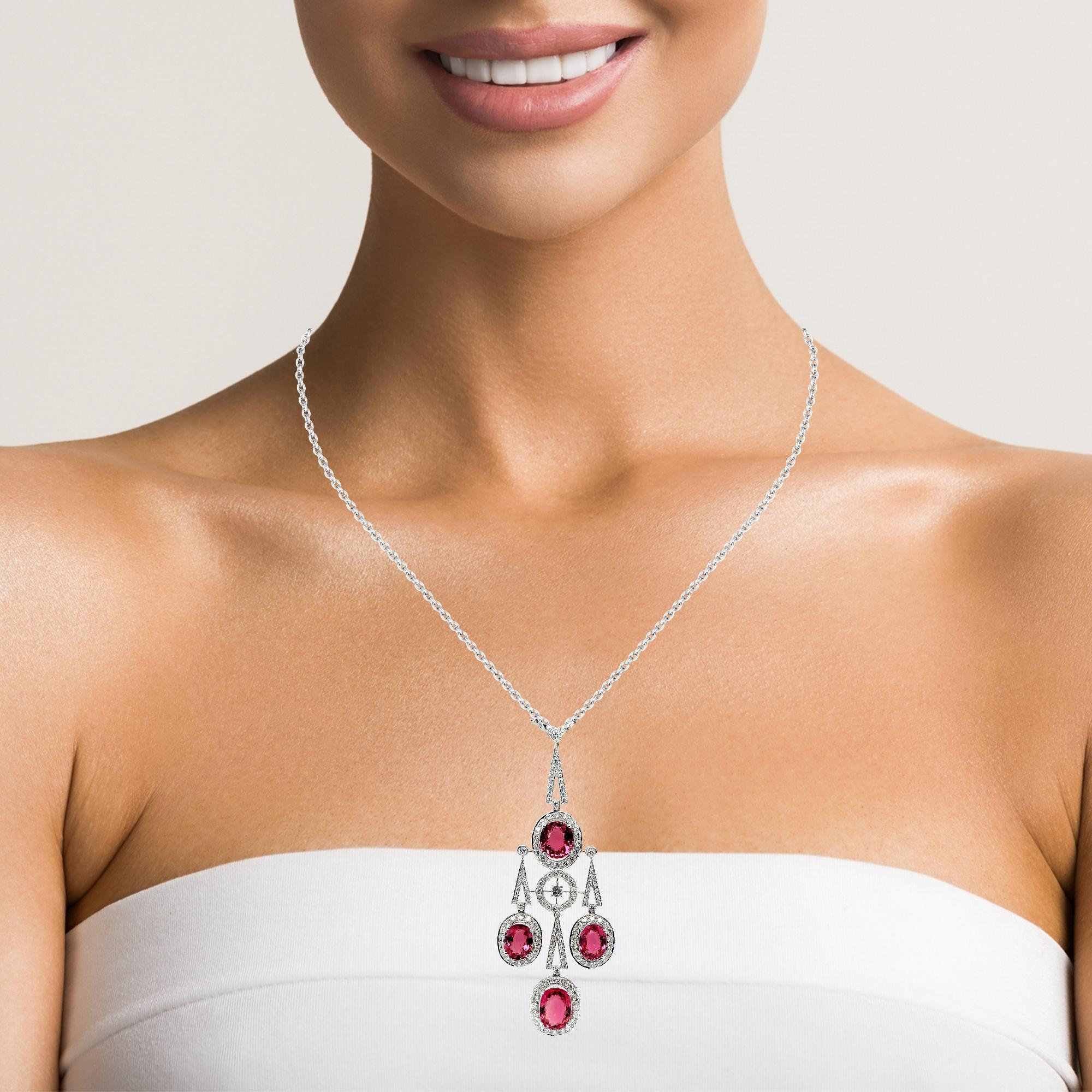 Donna Tormalina rosa e diamante  Collana a goccia in oro bianco 18 carati in vendita