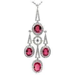 Tormalina rosa e diamante  Collana a goccia in oro bianco 18 carati