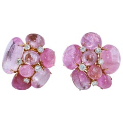 Vintage Pink Tourmaline and Diamond Earclips
