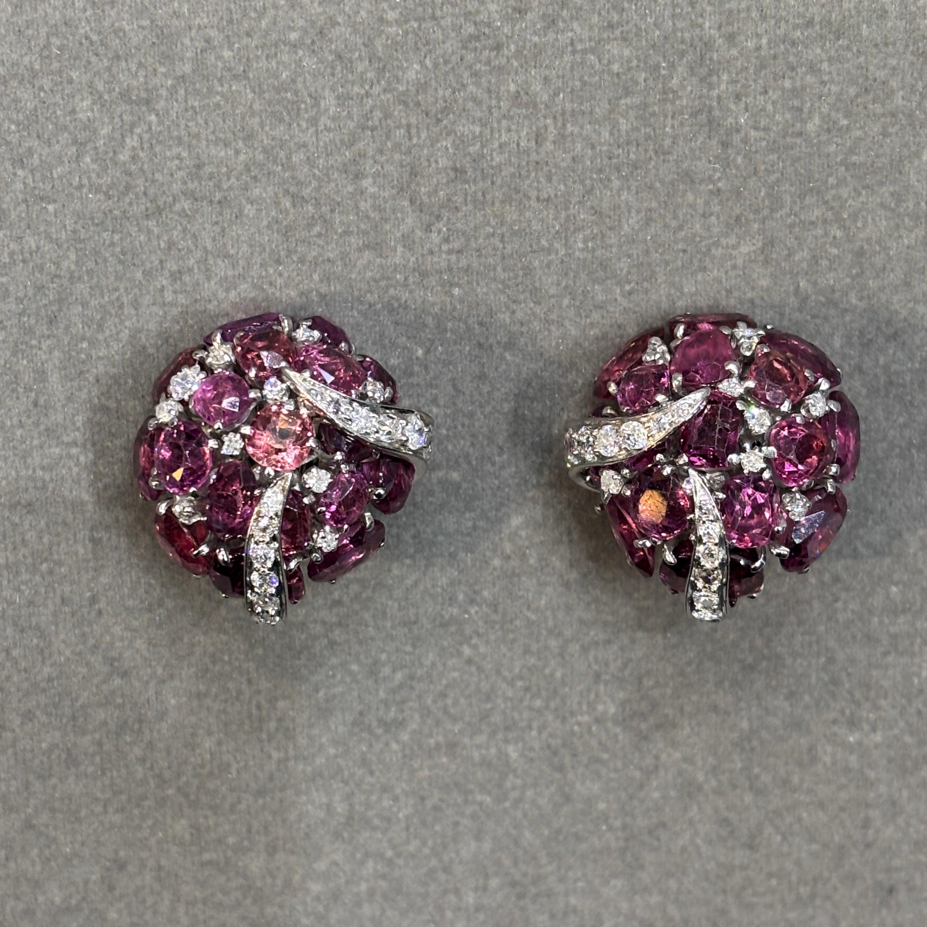 Set di orecchini e spille in tormalina rosa e diamanti in vendita 7