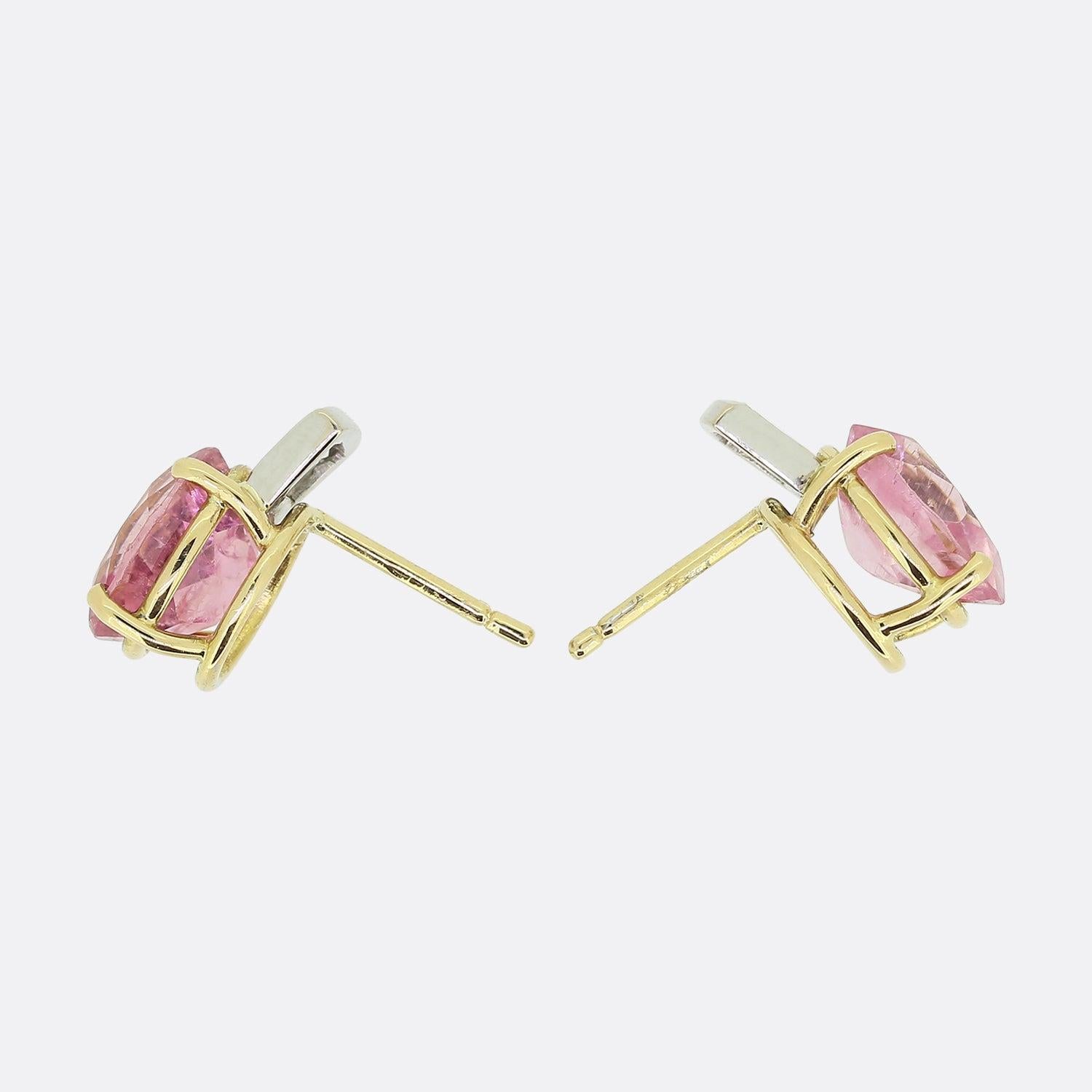 Taglio ovale Orecchini con tormalina rosa e diamanti