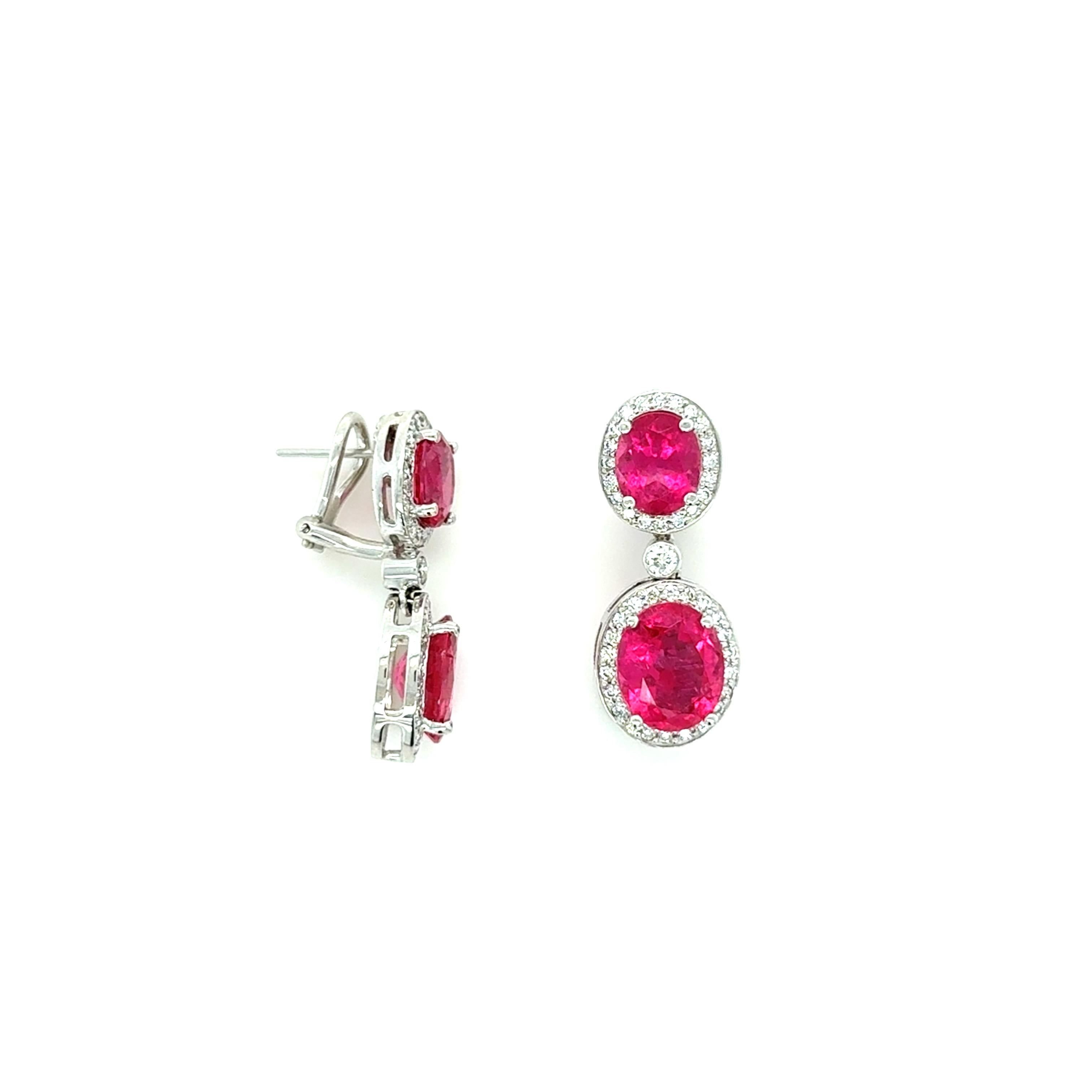 Pendientes de Turmalina Rosa y Diamante Contemporáneo en venta