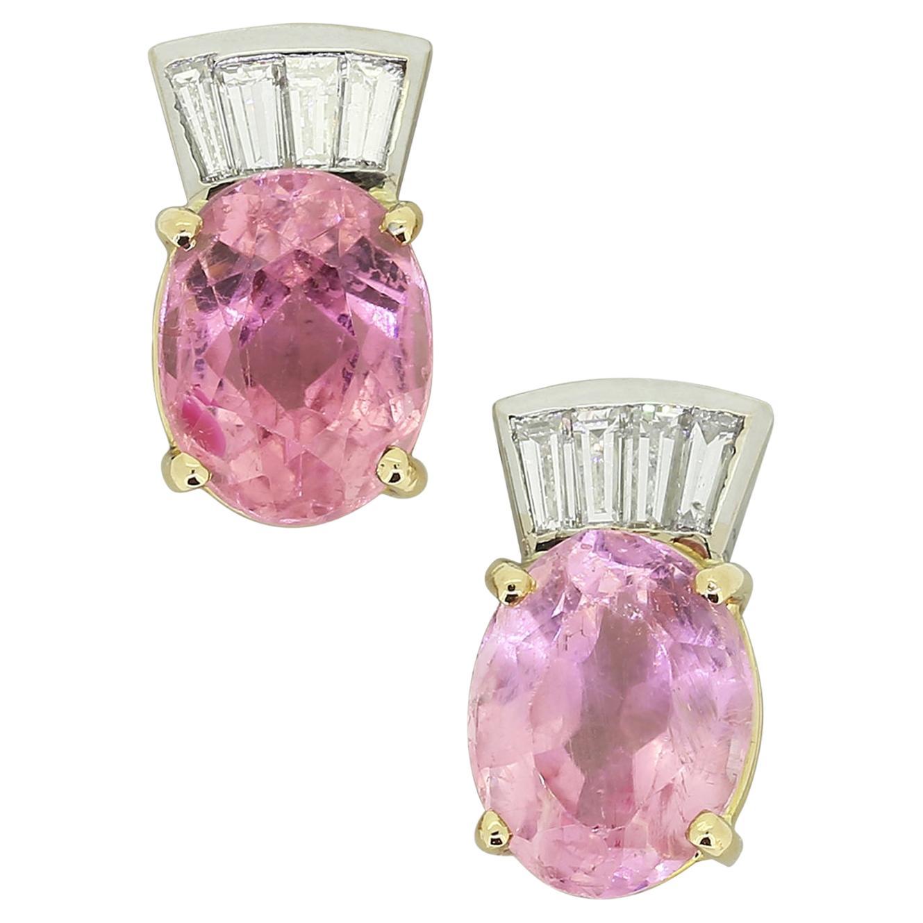 Boucles d'oreilles tourmaline rose et diamant