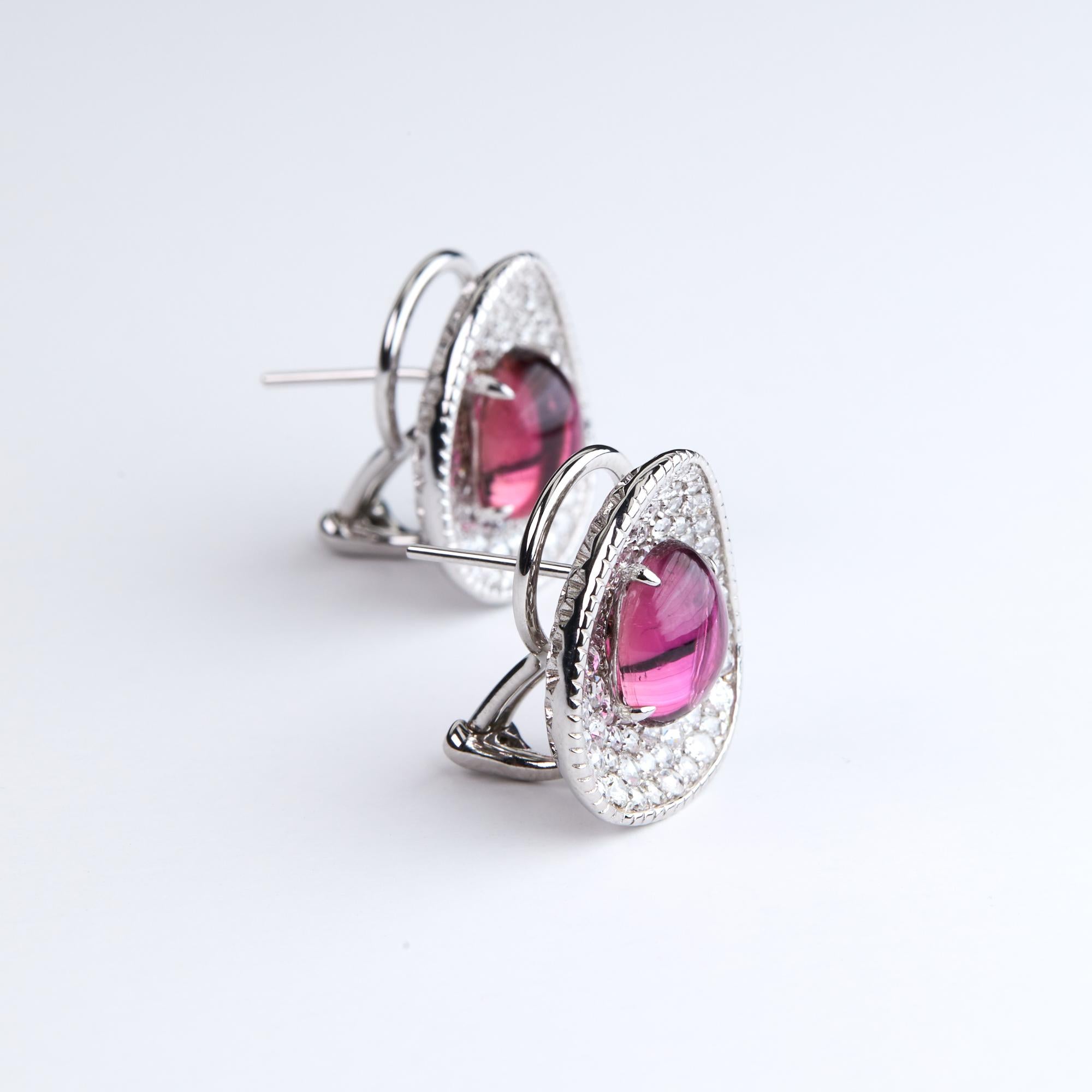 Contemporary Pink Tourmaline and Diamond Earrings White Gold For Sale